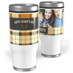 Stainless Steel Tumbler, 14oz with Mad About Plaid design
